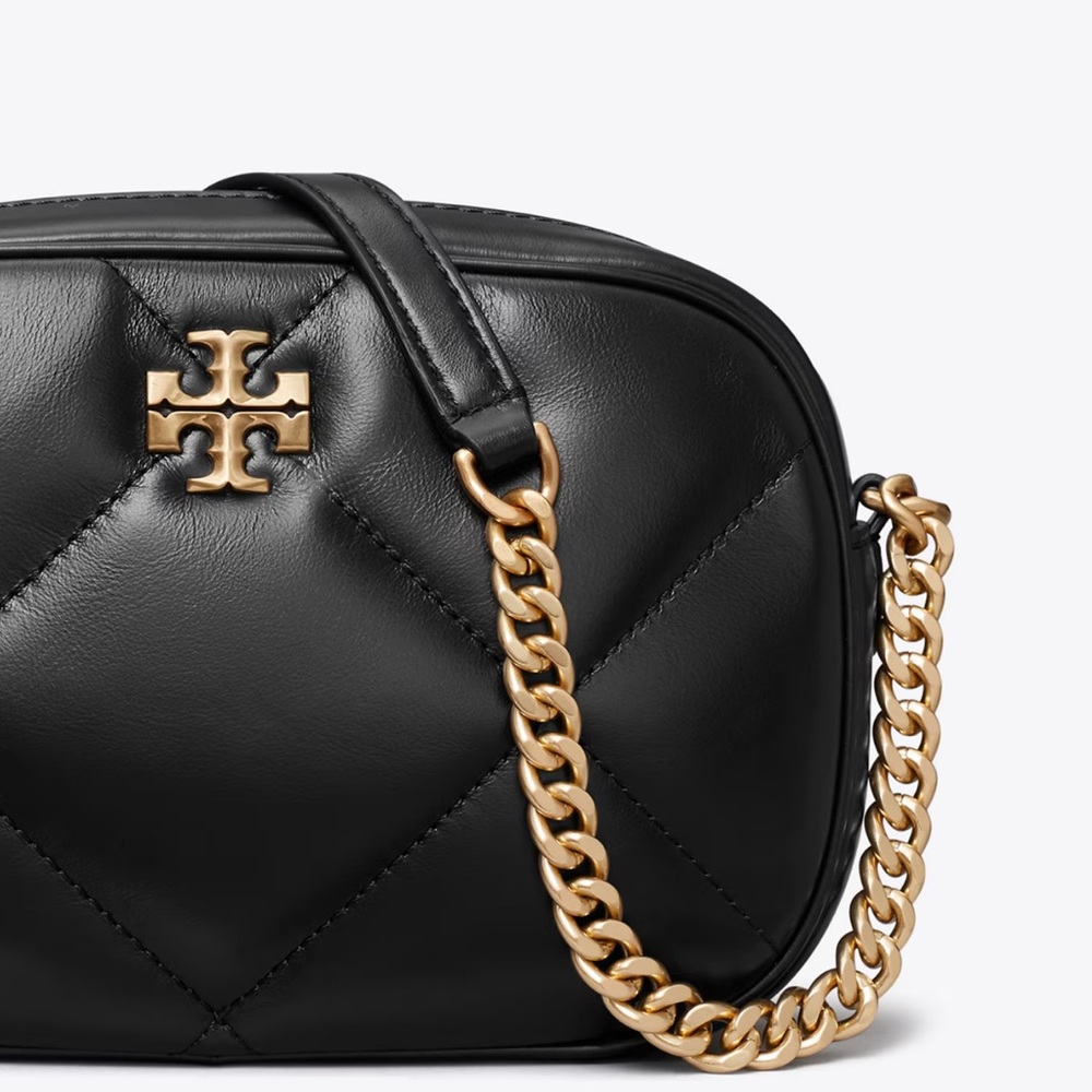 Tory Burch Black Leather Kira Diamond Quilt Camera Bag Crossbody - Picture 2 of 5